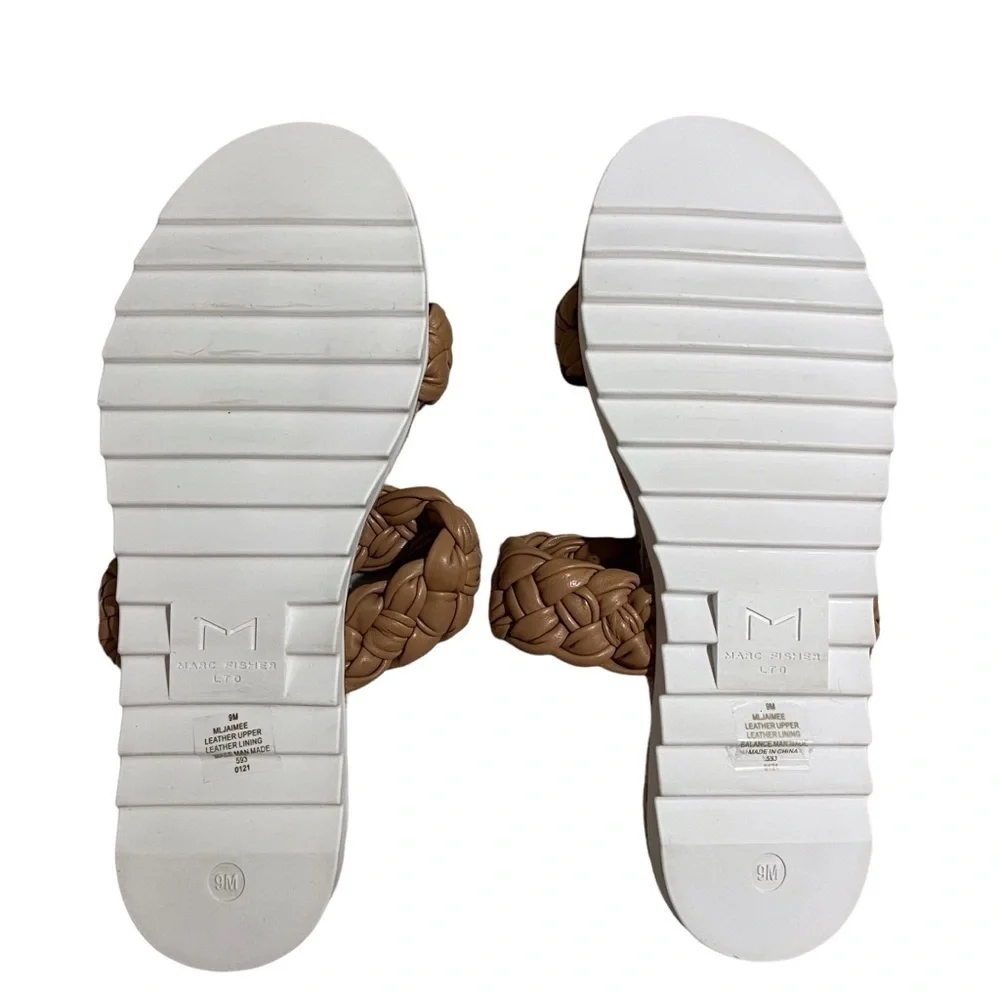 Marc Fisher Jaime Braided Flat Espadrille Slip On Sandal Size 9 Natural Macaroon